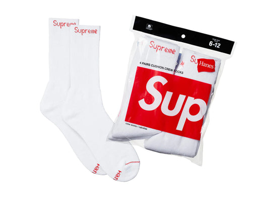 Load image into Gallery viewer, Supreme Hanes &amp;#39;Crew Socks&amp;#39; 4 Pack (White)
